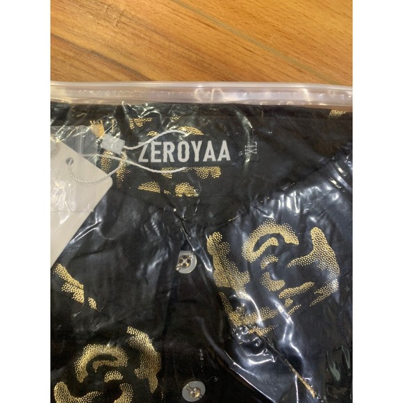 ZEROYAA Mens Extra Large 3D Black Gold Rose Print Button Down Slim Fit LS Dress - Picture 3 of 3